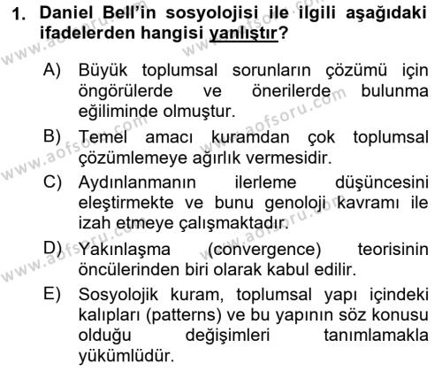 Çağdaş Sosyoloji Kuramları Dersi 2022 - 2023 Yılı (Vize) Ara Sınavı 1. Soru