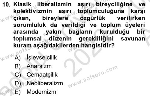 Çağdaş Sosyoloji Kuramları Dersi 2022 - 2023 Yılı (Vize) Ara Sınavı 10. Soru