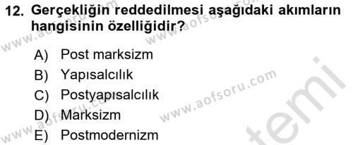 Çağdaş Sosyoloji Kuramları Dersi 2022 - 2023 Yılı (Vize) Ara Sınavı 12. Soru