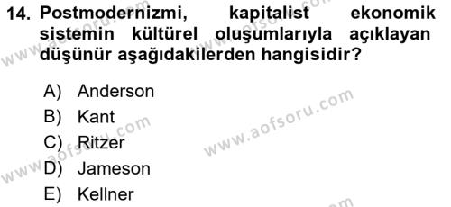 Çağdaş Sosyoloji Kuramları Dersi 2022 - 2023 Yılı (Vize) Ara Sınavı 14. Soru