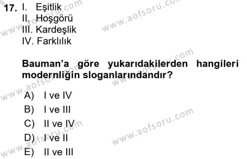 Çağdaş Sosyoloji Kuramları Dersi 2022 - 2023 Yılı (Vize) Ara Sınavı 17. Soru