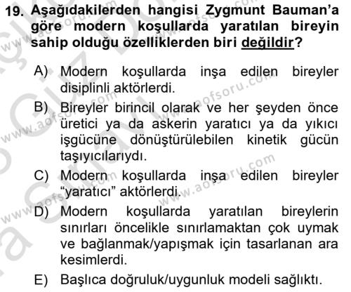 Çağdaş Sosyoloji Kuramları Dersi 2022 - 2023 Yılı (Vize) Ara Sınavı 19. Soru