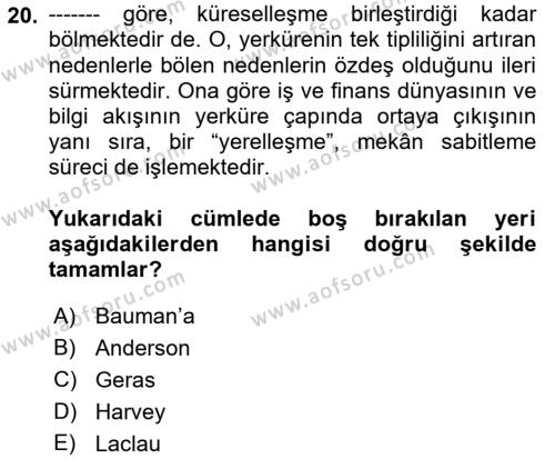 Çağdaş Sosyoloji Kuramları Dersi 2022 - 2023 Yılı (Vize) Ara Sınavı 20. Soru