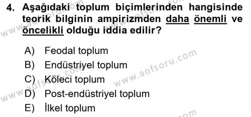 Çağdaş Sosyoloji Kuramları Dersi 2022 - 2023 Yılı (Vize) Ara Sınavı 4. Soru