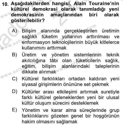 Çağdaş Sosyoloji Kuramları Dersi 2023 - 2024 Yılı (Vize) Ara Sınavı 10. Soru