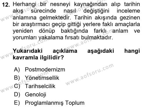 Çağdaş Sosyoloji Kuramları Dersi 2023 - 2024 Yılı (Vize) Ara Sınavı 12. Soru