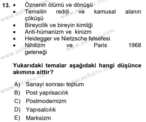 Çağdaş Sosyoloji Kuramları Dersi 2023 - 2024 Yılı (Vize) Ara Sınavı 13. Soru