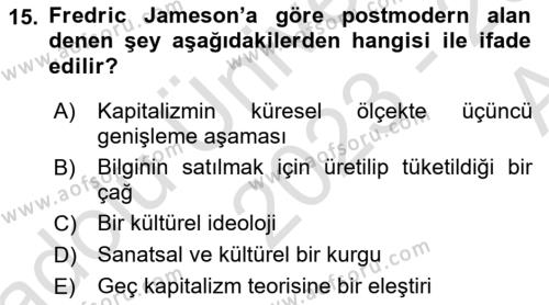 Çağdaş Sosyoloji Kuramları Dersi 2023 - 2024 Yılı (Vize) Ara Sınavı 15. Soru