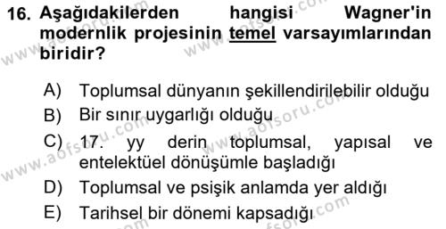 Çağdaş Sosyoloji Kuramları Dersi 2023 - 2024 Yılı (Vize) Ara Sınavı 16. Soru