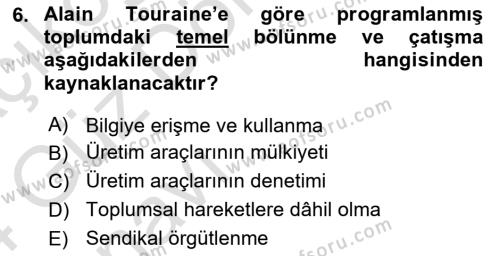 Çağdaş Sosyoloji Kuramları Dersi 2023 - 2024 Yılı (Vize) Ara Sınavı 6. Soru