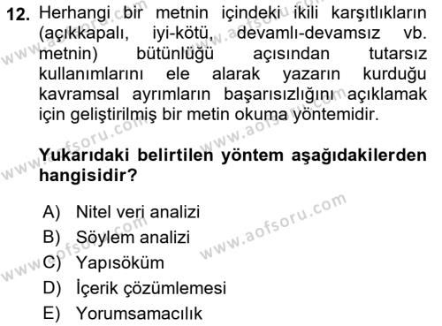 Çağdaş Sosyoloji Kuramları Dersi 2023 - 2024 Yılı (Final) Dönem Sonu Sınavı 12. Soru