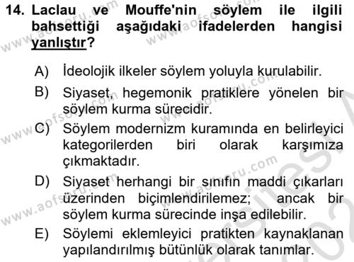 Çağdaş Sosyoloji Kuramları Dersi 2023 - 2024 Yılı (Final) Dönem Sonu Sınavı 14. Soru