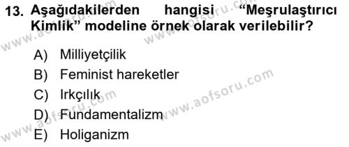 Sosyolojide Yakın Dönem Gelişmeler Dersi 2020 - 2021 Yılı Yaz Okulu Sınavı 13. Soru