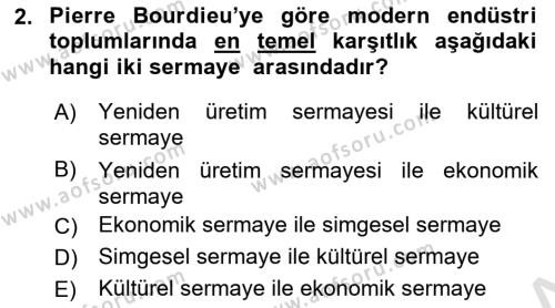 Sosyolojide Yakın Dönem Gelişmeler Dersi 2021 - 2022 Yılı (Vize) Ara Sınavı 2. Soru