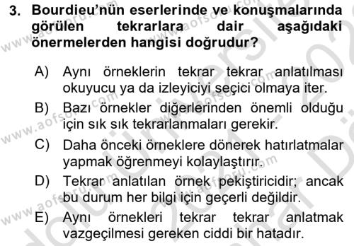 Sosyolojide Yakın Dönem Gelişmeler Dersi 2021 - 2022 Yılı (Vize) Ara Sınavı 3. Soru