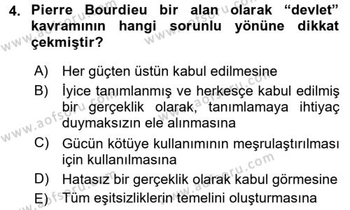 Sosyolojide Yakın Dönem Gelişmeler Dersi 2021 - 2022 Yılı (Vize) Ara Sınavı 4. Soru