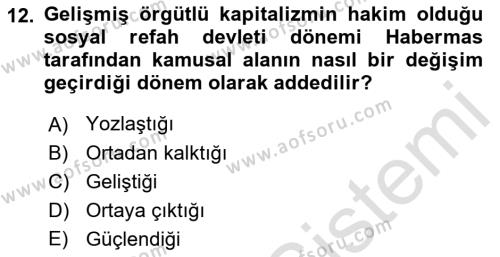 Sosyolojide Yakın Dönem Gelişmeler Dersi 2021 - 2022 Yılı Yaz Okulu Sınavı 12. Soru