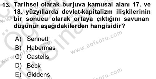 Sosyolojide Yakın Dönem Gelişmeler Dersi 2021 - 2022 Yılı Yaz Okulu Sınavı 13. Soru