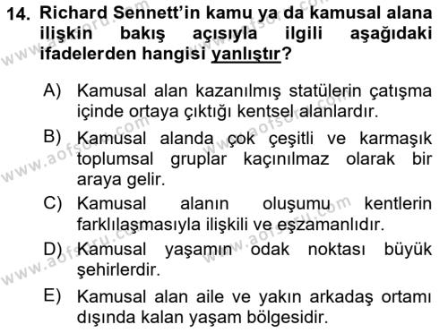 Sosyolojide Yakın Dönem Gelişmeler Dersi 2021 - 2022 Yılı Yaz Okulu Sınavı 14. Soru