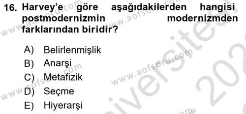 Sosyolojide Yakın Dönem Gelişmeler Dersi 2021 - 2022 Yılı Yaz Okulu Sınavı 16. Soru