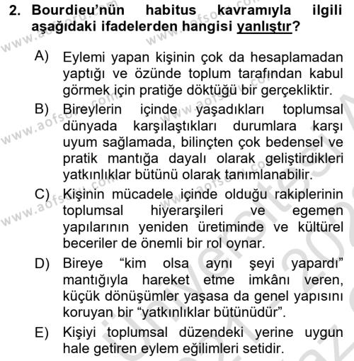 Sosyolojide Yakın Dönem Gelişmeler Dersi 2021 - 2022 Yılı Yaz Okulu Sınavı 2. Soru