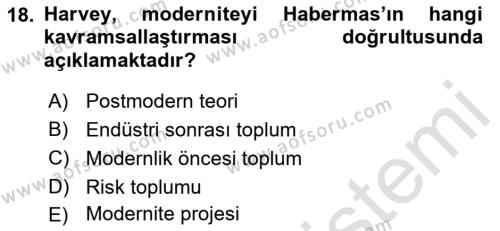 Sosyolojide Yakın Dönem Gelişmeler Dersi 2022 - 2023 Yılı Yaz Okulu Sınavı 18. Soru