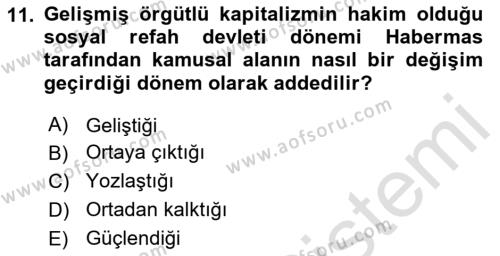 Sosyolojide Yakın Dönem Gelişmeler Dersi 2023 - 2024 Yılı (Final) Dönem Sonu Sınavı 11. Soru