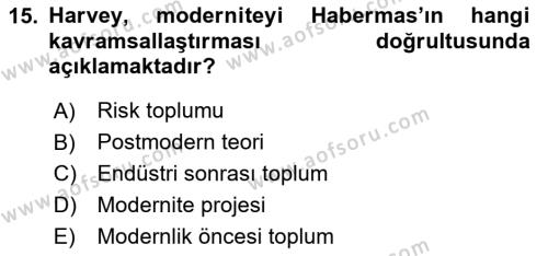 Sosyolojide Yakın Dönem Gelişmeler Dersi 2023 - 2024 Yılı (Final) Dönem Sonu Sınavı 15. Soru