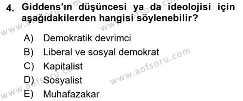 Sosyolojide Yakın Dönem Gelişmeler Dersi 2023 - 2024 Yılı (Final) Dönem Sonu Sınavı 4. Soru