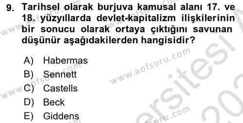 Sosyolojide Yakın Dönem Gelişmeler Dersi 2023 - 2024 Yılı (Final) Dönem Sonu Sınavı 9. Soru