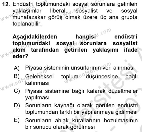 Ekonomi Sosyolojisi Dersi 2020 - 2021 Yılı Yaz Okulu Sınavı 12. Soru