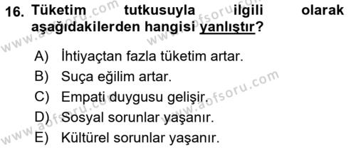 Ekonomi Sosyolojisi Dersi 2021 - 2022 Yılı Yaz Okulu Sınavı 16. Soru