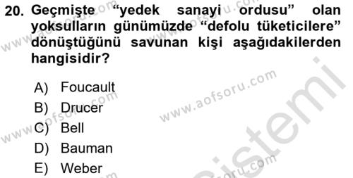 Ekonomi Sosyolojisi Dersi 2022 - 2023 Yılı (Final) Dönem Sonu Sınavı 20. Soru