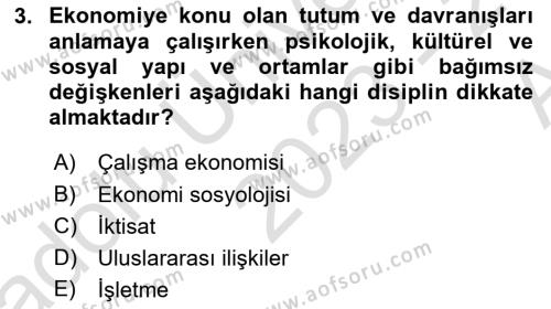 Ekonomi Sosyolojisi Dersi 2023 - 2024 Yılı (Vize) Ara Sınavı 3. Soru