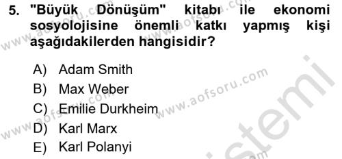 Ekonomi Sosyolojisi Dersi 2023 - 2024 Yılı (Vize) Ara Sınavı 5. Soru