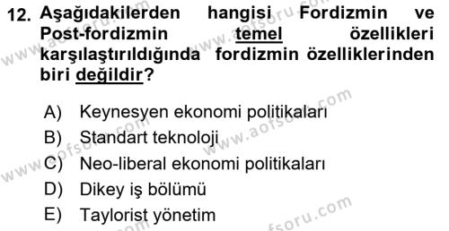 Ekonomi Sosyolojisi Dersi 2023 - 2024 Yılı Yaz Okulu Sınavı 12. Soru