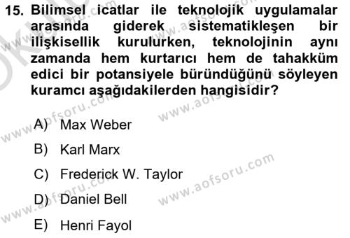 Ekonomi Sosyolojisi Dersi 2023 - 2024 Yılı Yaz Okulu Sınavı 15. Soru