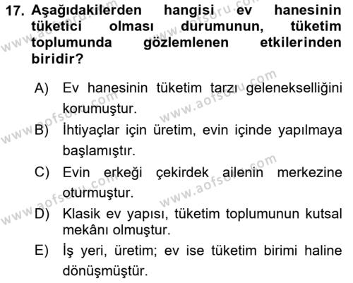 Ekonomi Sosyolojisi Dersi 2023 - 2024 Yılı Yaz Okulu Sınavı 17. Soru