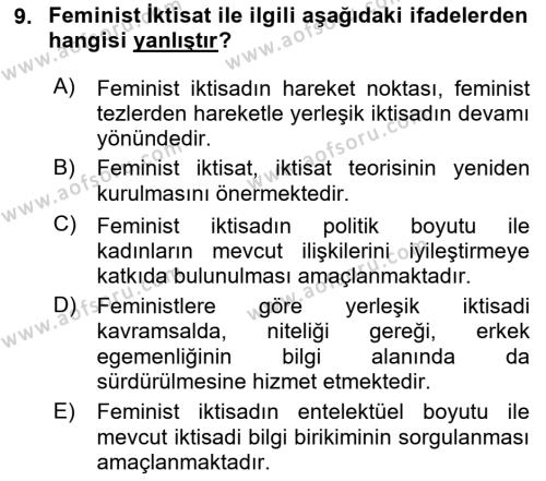 Ekonomi Sosyolojisi Dersi 2023 - 2024 Yılı Yaz Okulu Sınavı 9. Soru