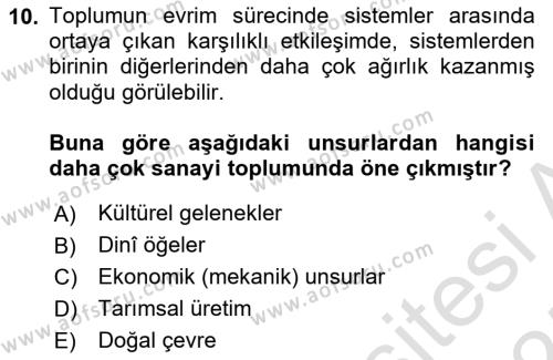 Ekonomi Sosyolojisi Dersi 2024 - 2025 Yılı (Vize) Ara Sınavı 10. Soru