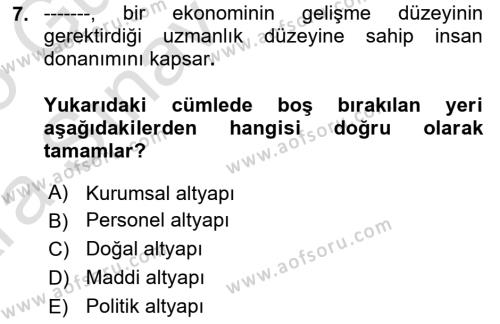 Ekonomi Sosyolojisi Dersi 2024 - 2025 Yılı (Vize) Ara Sınavı 7. Soru