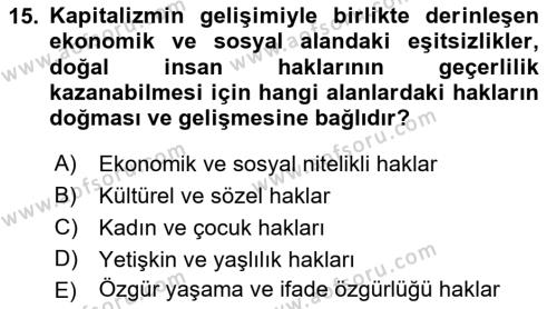 Toplumsal Tabakalaşma ve Eşitsizlik Dersi 2021 - 2022 Yılı (Vize) Ara Sınavı 15. Soru