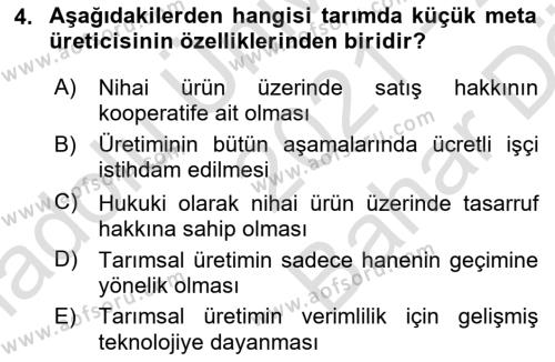 Toplumsal Tabakalaşma ve Eşitsizlik Dersi 2021 - 2022 Yılı (Vize) Ara Sınavı 4. Soru