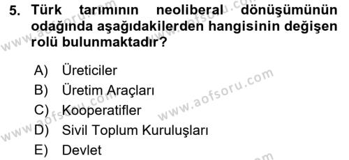 Toplumsal Tabakalaşma ve Eşitsizlik Dersi 2021 - 2022 Yılı (Vize) Ara Sınavı 5. Soru