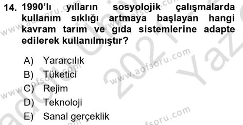 Toplumsal Tabakalaşma ve Eşitsizlik Dersi 2021 - 2022 Yılı Yaz Okulu Sınavı 14. Soru