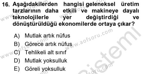 Toplumsal Tabakalaşma ve Eşitsizlik Dersi 2021 - 2022 Yılı Yaz Okulu Sınavı 16. Soru