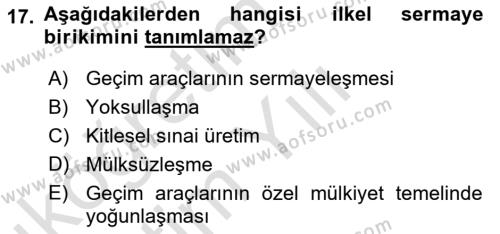 Toplumsal Tabakalaşma ve Eşitsizlik Dersi 2021 - 2022 Yılı Yaz Okulu Sınavı 17. Soru