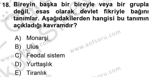 Toplumsal Tabakalaşma ve Eşitsizlik Dersi 2021 - 2022 Yılı Yaz Okulu Sınavı 18. Soru