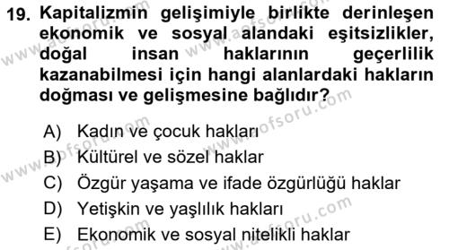 Toplumsal Tabakalaşma ve Eşitsizlik Dersi 2021 - 2022 Yılı Yaz Okulu Sınavı 19. Soru