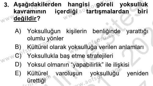 Toplumsal Tabakalaşma ve Eşitsizlik Dersi 2021 - 2022 Yılı Yaz Okulu Sınavı 3. Soru